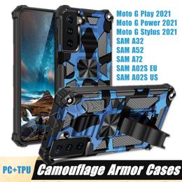 Camouflage Armor Bracket Phone Cases For iPhone 14 Pro Max 13 12 Samsung S23 Ultra S22 A13 A33 A53 Moto G stylus Power Paly Shockproof Anti-fall Car Holder Cover