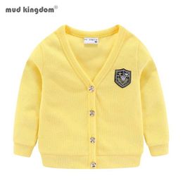 Mudkingdom Boys Girls Cardigan Outerwear Embroidery Applique Single Breasted Kids Sweater Long Sleeve V-neck Coat Boy Clothes 211204