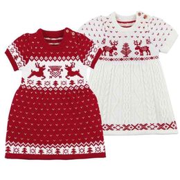 Autumn Winter Wool Knitted Sweater Christmas Deer Dress Girls Dresses Party And Wedding Baby Girl Clothes 210417