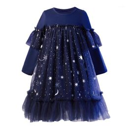 Girl's Dresses {Sweet Baby} Children Clothing Girls Dress Casual Cute Style Long Sleeve Moon Star Ball Gown Princess