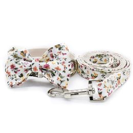 White Printed Pet Collar Leashes Set Metal Buckle Cat Dog Leash Collars Schnauzer Teddy Bichon Pets Accessories