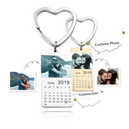 1xPersonalize DIY Photo Keychain Calendar Birthday Photo Couples Gifts Custom Engraving Image Key Chain Keyring Love Date Couple G1019