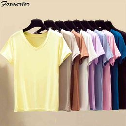 T Shirts Womens Soft Cotton Short Sleeve Summer Solid Female T-Shirt Casual Basic Classic High elasticity Tops Plus Size 9 Color 210720