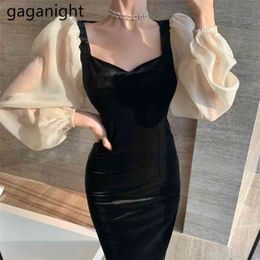 Elegant Women Slim Maxi Dress Patchwork Fashion Lady Bodycon Long Sleeve Dresses Chic Korean Party Vestidos Velvet 210601