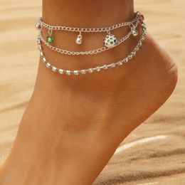 bohemian anklets Canada - Anklets Bohemian Multilayer Pearl Butterfly Pendant Anklet Colorful Beads Zircon Foot Leg Chain Female Summer Beach Casual Jewelry