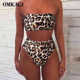 OMKAGI High Waist Bikini Push Up s Set Swimming Suit For Women Printed Swimsuit Leopard Micro Swimwear 210621