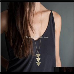 Necklaces & Pendants Drop Delivery 2021 Fashion Jewellery Three Triangle Pendant Contacted Gold And Sier Plated With Metal Chain Women Sweater