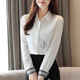 Autumn Blouse Women Ladies Embroidery White Long Sleeve Casual Tops Loose Shirt Blusas Feminina Shirts 7092 50 210415