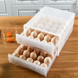 Household Egg Storage Box Drawer-Type Refrigerator Storage Box Plastic Transparent Dumpling Box Double Layer Egg Tray 211110