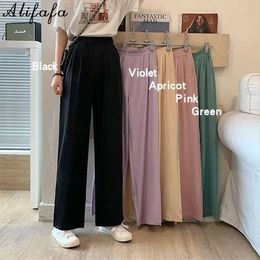 Spring and Autumn New Casual Pants Women Loose and Thin Drape High Waist Straight Wild Wide Leg Suit Pants Q0801