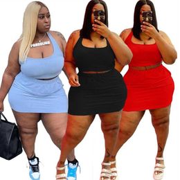 Plus Size Skirts Sets Casual Vest and Short Skirt Two Piece Women Sexy Solid Sport Outfits Jogging Suit Wholesale Dropshipping Y0702