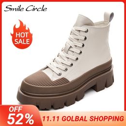 Smile Circle Ankle Boot Flat platform Fashion Autumn Winter Non-slip Waterproof Chunky Shoes Keep Warm 211105