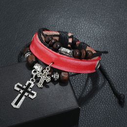 Men Women Punk Handmade Fashion Leather Rope Cross Braided Beaded Charm Bracelets Party Club Bangle Jewellery