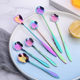 Dessert Coffee Spoons Long Handle Fruit Cake Scoop Juice Milk Tea Stir Scoops Sunflower Rose Shape Spoon Kitchen Tableware BH5982 WLY