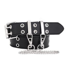 Belts Double Row Hole Fashion Leather Belt For Women Punk Style Waistband Eyelet Chain Decorative Jeans Pants