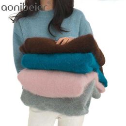 Fluffy Knit Jumpers Spring Winter Casual Women Sweaters Long Sleeve Drop Shoulder Pullovers Loose Tops Knitwear 210604