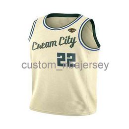 Mens Women Youth Khris Middleton #22 Cream Patch Jersey stitched custom name any number