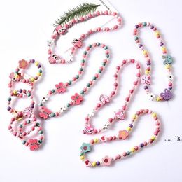 newNEW 8 styles kids necklace sets accessory Colourful beads Fox Rabbit Unicorn Charm Beads necklace and bracelet girl Birthday Jewellery EWA51