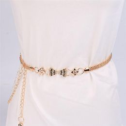 Belts Belt Women's Lady Fashion Metal Chain Pearl Style Gold Colour Body Accessory Match With Dress