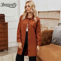 Turn-down Collar Drop Shoulder Button Up Trench Coat Women Spring Korean Solid Casual Female High Low Long 210510