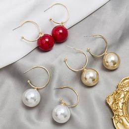 Women Exquisite Simple Pearl Earrings Round White Red Pearl Jewelry Earrings for Wedding Elegant Gifts