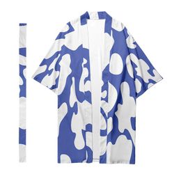 Ethnic Clothing Men's Japanese Traditional Long Kimono Cardigan Women's Cow Texture Pattern Shirt Yukata Jacket 1