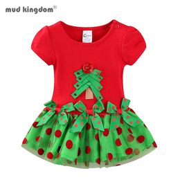 Mudkingdom Girls Dress Polka Dot Cute short Sleeve Holiday Christmas Tree Fashion 210615