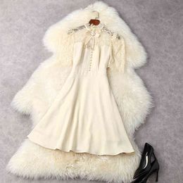 HIGH STREET Fashion S/S Designer Runway Short Sleeve Lace Patchwork Elegant Dress 210521