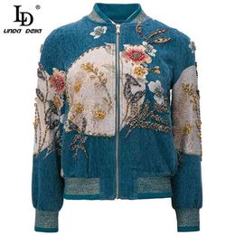 Designer Summer Outwear Jackets Women luxury Gold Line Beading Diamond Floral Jacquard Vintage Short Coat 210522