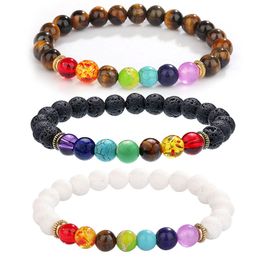 8mm Natural Stone Tiger Eye Strand Bracelets for Women Men 7 Chakra Bead Reiki Healing Meditation Bracelet Braided Rope Adjustable Jewelry