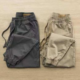 Fall Cotton Pants Men's Korean-Style Breathable Washed Cropped Casual Pants Elastic Waist Ankle Banded Cargo Pants Male Trousers X0723