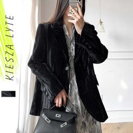 Black Velvet Suit Jacket Female Korean Celebrity Spring Autumn Ladies Vintage Blazer Coat 210608