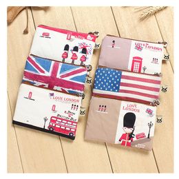 Retro Coin Purse Canvas Bags Wallet Card Bag British USA Zipper Bag Women brief paragraph creative cartoon wholesale