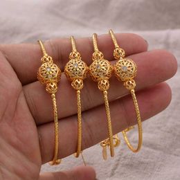 4pcs 24k African Arab Bead Gold Colour Kids Bangles Bracelet Children Jewellery Bangles Newborn Baby Bracelets Gifts Q0720