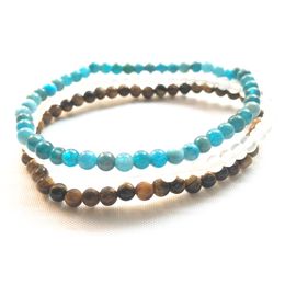 MG0131 AA Grade Blue Apatite Bracelet Tiger Eye White Agate Mala Bead Jewellery 4 mm Mini Gemstone Bracelet Set