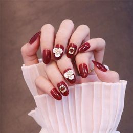 False Nails Red Women Full Cover Fake Nail With Design 3d Flower Decor  Finger Acrylic Tips Art Decorations