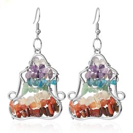 Healing 7 Chakra Yoga Natural Stone Dangle Earrings for Women Trend 2021 Silver Colour Chip Beads Crystal Earring Summer Reiki