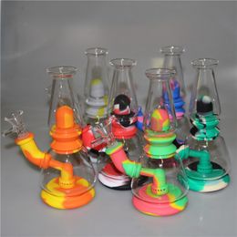 Silicone Oil Rigs Smoking Pipe unique silicon bubbler hookah straight tube cool design glass bongs Water Pipes