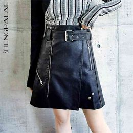 Personality Zipper Sashes Skirt Women's Spring And Summer High Waist Sexy Tide Mini PU Leather 5B45 210427