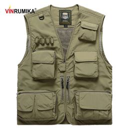 Large Size S-7XL Men's Summer Outdoor Fishing Mesh Vest Jacket Man Jungle Tactical Multi Pockets Travel Pography Waistcoats 211111