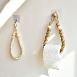 Toilet Paper Holders E5BE Punch-free Cotton Rope Rack Roll Holder Towel Wall Mounted Tissue For Bathroom Decro Hand-made