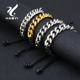 -Fashion Hommes Bracelet en cuir en acier inoxydable Couleur en or Colorie Or Tradition dorée pour lien de bijoux de vachette, chaîne