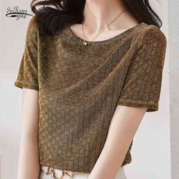 Casual Plus Size Women Tops Fashion Short Sleeve Sequins Clothes Korean Style Shirt Femme Blusas Elegantes 9445 50 210521