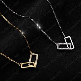 Korean Sweet Sterling Steel Shiny Elegant Rectangle Double Zircon Necklaces Pendants Gift For Women Girls Jewellery