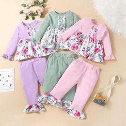 kids Clothing Sets girls flowers outfits children ruffle Tops+floral print pants 2pcs/set Spring Autumn fashion boutique baby Clothes