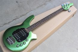 4 Strings 24 Frets Green Body Electric Bass Guitar with Moon Inlay,Active pickups,Can be Customised