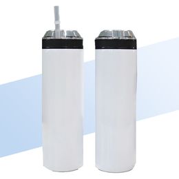 20oz Sublimation Snack tumblers straight tumbler with lids & straws stainless steel insulated travel multifunctional coffee Water Bottles Double wall Drinking Cup