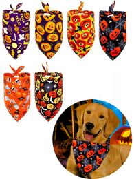 Dog Apparel Polyester Dogs Bandana Cat Triangle Bibs Puppy Scarf Neckerchief Pumpkin Skull Pattern Halloween Pet Supplies KDJK2106