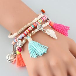 Candy Colour Multilayer Bracelets Bohemia Conch Shells Women Charm Hand Natural Stone Beads Tassel Pendents Bangle