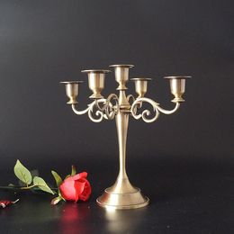 European gold, silver and copper bar dining table creative Candlestick metal romantic decoration simple five head candlesticks